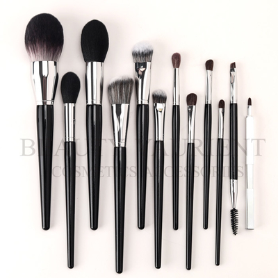 Set di pennelli di legno nero di trucco del pezzo della maniglia 12-16cm12 con il sacchetto dell'unità di elaborazione